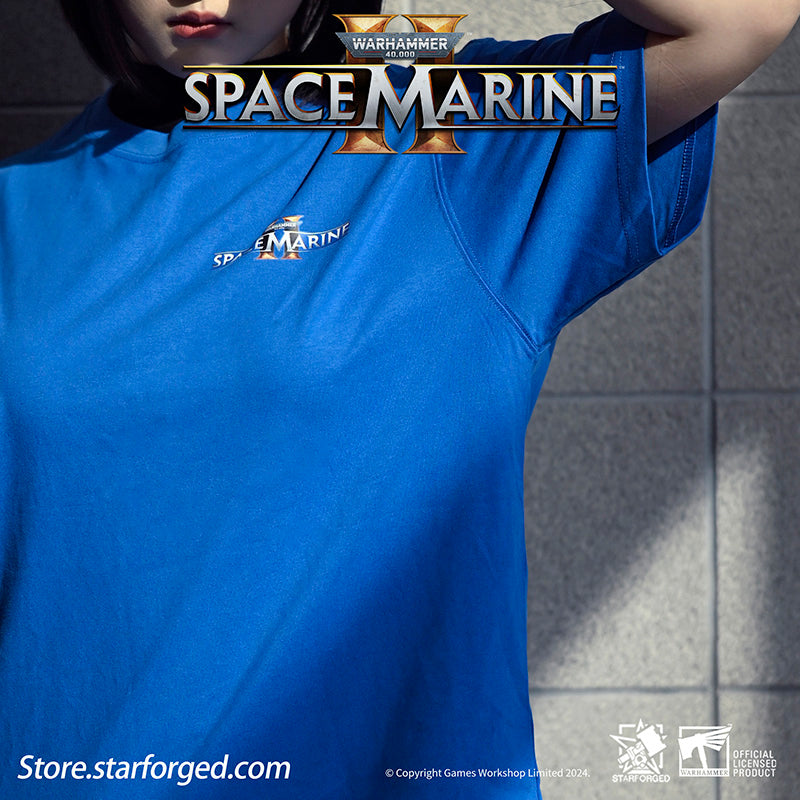 Starforged Warhammer 40000 Space Marines 2 Themed  Men's  & Women Short Sleeve Blue Tshirt  Other